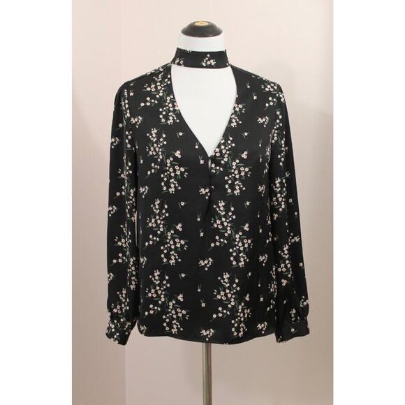 L'ACADEMIE Sz S Small Black Floral Harper Choker Blouse Top - Picture 9 of 9
